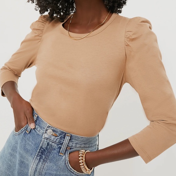 Tuckernuck Pomander Tan Vesty Long Puff Sleeve Crewneck Top - Picture 16 of 16